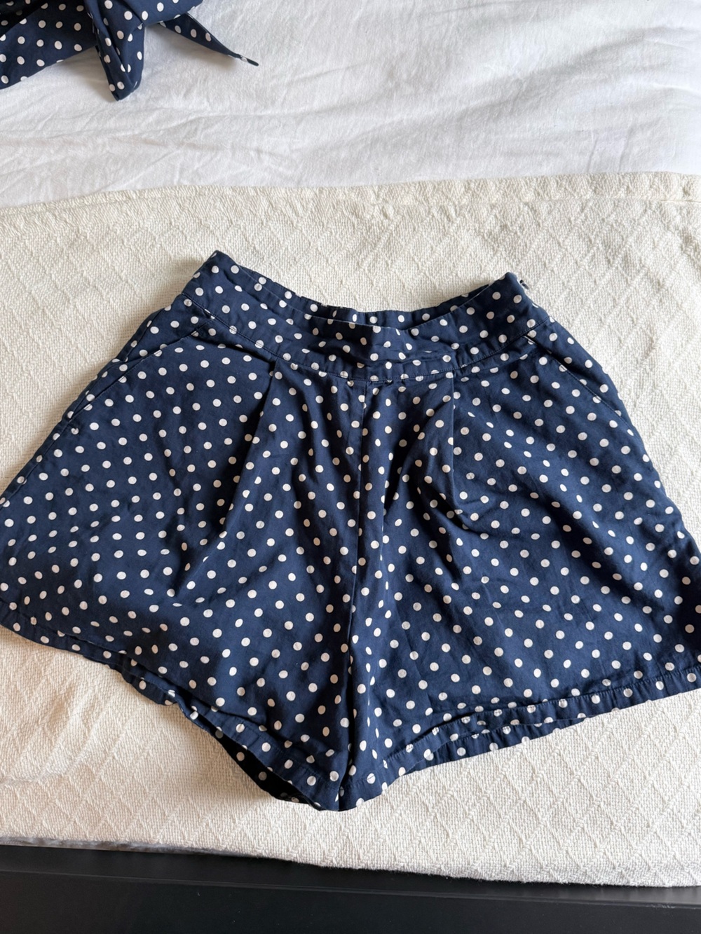 WeWoreWhat Navy and White Polka Dot High-Waist Shorts